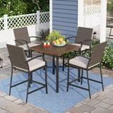 Sophia & William 5 Piece Patio Wicker Bar Set Outdoor Rattan Furniture Set with Square Table and Chairs
