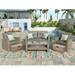 4 Pieces Outdoor Patio Furniture Sets PE Wicker Rattan Conversation Set with Glass Coffee Table and Chair All Weather Sectional Sofa with Ottoman and Cushions for Backyard Balcony Lawn Gray