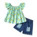 Cute Girls Outfits Toddler Gilrl Fly Sleeve Cartoon Fruit Prints Tops Enim Shorts Child Kids Outfits