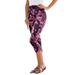 Plus Size Women's Essential Stretch Capri Legging by Roaman's in Dark Berry Rose Paisley (Size 42/44) Activewear Workout Yoga Pants