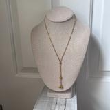 J. Crew Jewelry | J Crew 925 Gold Tone Y Lanyard Lariat Necklace Gold Ball Heavy Statement | Color: Gold/Yellow | Size: Os