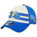 Men's New Era Cream/Royal Los Angeles Rams Team Stripe Trucker 9FORTY Snapback Hat