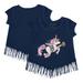 Girls Youth Tiny Turnip Navy New York Yankees Unicorn Fringe T-Shirt