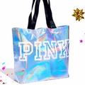 Pink Victoria's Secret Bags | Nwt Victorias Secret Pink Holographic Reusable Large Tote Nwt | Color: Silver | Size: 21.75” W X 16” H