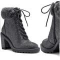 Jessica Simpson Shoes | Jessica Simpson Women’s Deliah Studded Block Heel Bootie W Faux Fur Trim | Color: Gray/Silver | Size: 7