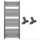 Myhomeware 600mm Wide Straight Anthracite Grey Heated Bathroom Towel Rail Radiator With Valves For Central Heating UK (With Straight Valves, 600 x 1200 mm (h))
