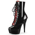 Roimaash Women Fancy Platform 15CM Pole Dance Ankle Boots Peep Toe Stiletto Heels Lace up Bootie Zipper Evening Prom Shoes Patent Black-Red Plus Size 36