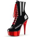 Roimaash Women Fancy Platform 15CM Pole Dance Ankle Boots Peep Toe Stiletto Heels Lace up Bootie Zipper Evening Prom Shoes Patent Black-Red Plus Size 37