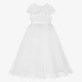 Sarah Louise Girls White Embroidered Tulle Communion Dress