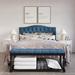 Winston Porter Jenese Curved Upholstered Bed w/ Storage Bench in Linen Upholstered in Blue | 47.9 H x 79 W x 84.7 D in | Wayfair