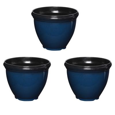 Southern Patio Heritage Outdoor Round Glossy Resin Planter, Monaco Blue (3 Pack) - 1