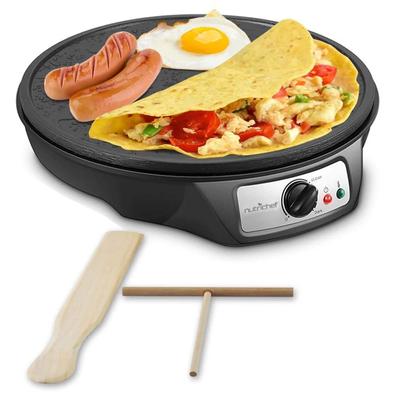NutriChef Electric Nonstick Griddle Crepe Injera Maker Hot Plate Cooktop, Black - 3.44