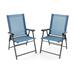 Costway 2 Set of Patio Dining Chair with Armrests and Metal Frame-Blue