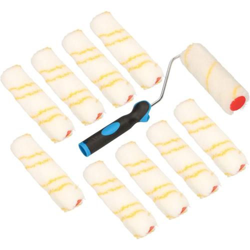 Lot de 10 rouleaux de peinture - Avec manche en caoutchouc - Pour travaux de peinture et de