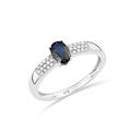 MIORE pavé diamonds and sapphire engagement ring in 9 karat 375 white gold 26 natural brilliant diamonds 0.10 carat and oval natural blue sapphire of 0.55 carat