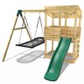 Rebo® Wooden Lookout Tower Playhouse with 6ft Slide and Swings - Cascades | OutdoorToys | Large Boat Swing - Perfect for Gardens - Pressure Treated Timber