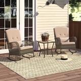 Lacourse Patio 3 Piece Rocking Wicker Bistro Set 2 Rocker Chairs Tempered Glass Side Table in Brown Laurel Foundry Modern Farmhouse® | Wayfair