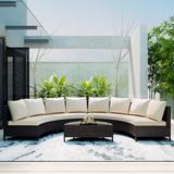 Outdoor Patio UV-proof Half-Moon Sectional Sofa Set, 5 Pieces All-Weather PE Rattan Wicker Sofa Set with Tempered Glass Table