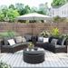 6 Pieces Outdoor Sectional Sofa, Half Round Patio Rattan Conversation Set, Storage Side Table for Umbrella and Round Table
