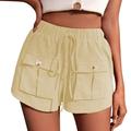 JDEFEG Cropped Pants for Women Casual Petite Women s Linen Shorts Casual Elastic Waist Rope Drawstring with Pockets Pull On Summer Beach Hem Pants Office Pants for Women Stretch Beige Xl