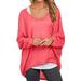 iOPQO Pullover Sweater For Women Womens Batwing Sleeve Pullover Tops Off Shoulder Loose Oversized Baggy Sweater Shirts Casual T Shirt Blouses Hot Pink + XL