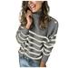 wendunide coats for women Women Color Block Striped O Neck Sweater For Women Long Sleeve Knit Pullover Jumper Tops Womens Sweater Coat Gray L