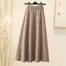 PIKADINGNIS Luvyever Elastic High Wiast Knitted Skirts Autumn Winter Solid Color A-Line Long Skirt Woman Casual Simple Hem Midi Skirts