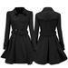 iOPQO Coats For Women Winter Warm Women Woolen Coat Trench Jacket Belt Overcoat Outwear Black + XXL