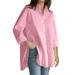 Wendunide 2024 Clearance Sales Shirts for Women Solid Top Sleeve Long Blouse Loose Size Button Women s Plus Casual Shirt Women s Blouse Womens T-Shirts Pink S