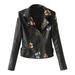 iOPQO Coats For Women Womens Casual Long Sleeve Embroidered Studded Zipper Slim Leather Jacket Black + L