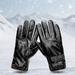 Men Womens Gloves Faux Leather Thick Thermal Faux Fur Lined Winter Waterproof Mittens