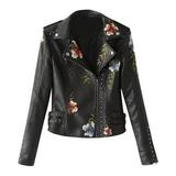 iOPQO Coats For Women Womens Casual Long Sleeve Embroidered Studded Zipper Slim Leather Jacket Black + M