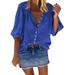 XINSHIDE Blouses Solid Casual Top Sleeve Dressy Print Summer Ruffle Neck Womens Long Shirt V Women Shirts Women Tops And Bloues