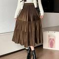 PIKADINGNIS Vintage Brown Gold Velour Long Skirts Woman Autumn Elastic High Waisted Midi Skirt Women A Line Pleated Skirt New