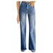 JDEFEG Jean Pajama Pants Women High Solid Pants Color Jeans Women Pocket Denim Waist Slim Button Elastic Women s Jeans Women Jean Outfits Polyester Blue L