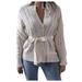 iOPQO Cardigan For Women Cardigan Sweaters For Women Women Casual Solid Knit Button Long Sleeve With Buckle Waist Cardigan Womens Sweaters Coats For Women Womens Fall Tops White L