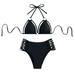 KaLI_store Tummy Control Swimsuits for Women Women Back Braided Straps Bikini Sets Reversible Bottom Strappy Lace Up 2 Piece Swimsuits Black M