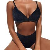 KaLI_store Womens Swimsuits Women Two Piece Bikini Set Tie Back Bathing Suit O-Ring High Waisted Swimsuit Top with Bottom Black S