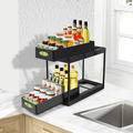 Under-sink Storage Box and Locker with Sliding Drawers Multi-purpose 2-Level Under-sink Storage Rack Basket for Bathroom Cabinet Counters (Pull-out black)