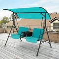 Gymax 2-Person Porch Swing Canopy Rotatable Tray Padded Chair Turquoise