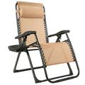 Gymax Folding Recliner Zero Gravity Lounge Chair w/ Tray Pillow Cup Holder Beige