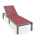 LeisureMod Marlin Patio Chaise Lounge Chair Poolside Outdoor Chaise Lounge Chairs for Patio Lawn and Garden Modern Gray Aluminum Suntan Chair with Sling Chaise Lounge Chair (Burgundy)