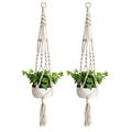 Plutput Macrame Plant Hangers 2 Pack Flower Pot Hanger Cotton Rope Plant Hangers Indoor Outdoor Plant Holder for Home Decorations 40 inches(Off-White)