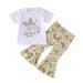 Rovga Outfits For Girls Toddler Short Sleeve T Shirt Tops Cartoon Butterfly Printed Bell Bottoms Pants Kids Outfits For 4-5 Years