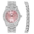 Charles Raymond Women's Big Rocks Bezel Colored Dial with Roman Numerals Fully Iced Out Watch - ST10327LA, ST10327LA SLV Pink w/TB, Hip Hop, Blinged Out, Iced Out, Luxury Dress Watch