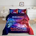 Loussiesd 3D Game Winter Summer Bedspread Galaxy Nebula Blue Red Gradient quilted Set Bed For Bedroom Living Room Kids Boys Game Bed Cover Double Size Novelty Game Controller Down Comforter