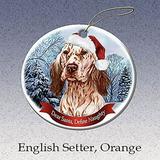 Holiday Pet Gifts English Setter Orange Santa Hat Dog Porcelain Christmas Tree Ornament