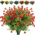 24 Bundles Artificial Flowers Outdoor Spring Summer Decoration Faux Flowers Plants Outdoor UV Resistant Greenery Plants Fake Flowers Indoor Outside Planter Home Garden(Red)