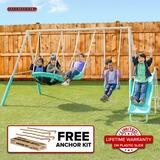 Sportspower Super Saucer Metal Swing Set with 2 Swings Saucer Swing & 5 Double Wall Slide with Lifetime Warranty