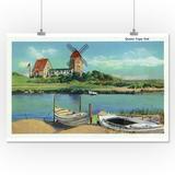 Cape Cod Massachusetts - Quaint Cape Cod View of Windmill and Boats (16x24 Giclee Gallery Print Wall Decor Travel Poster)